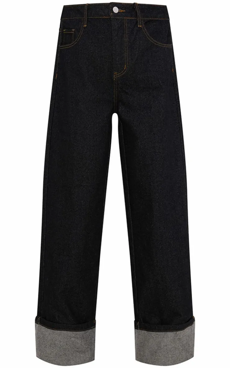 PrettyLittleThing Christmas Shop*Contrast Stitch Turn Up Hem Wide Leg Jeans