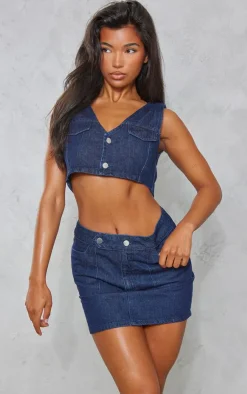 Sale PrettyLittleThing Cropped Denim Vest Raw Indigo Wash