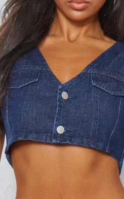 Sale PrettyLittleThing Cropped Denim Vest Raw Indigo Wash