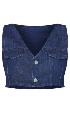 Sale PrettyLittleThing Cropped Denim Vest Raw Indigo Wash