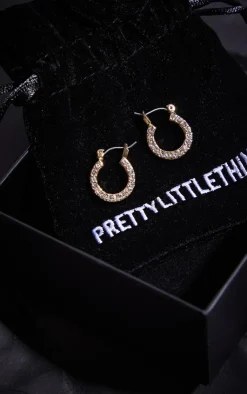 PrettyLittleThing Hoop Earrings*Real Plated Diamante Mini Hoop Earrings