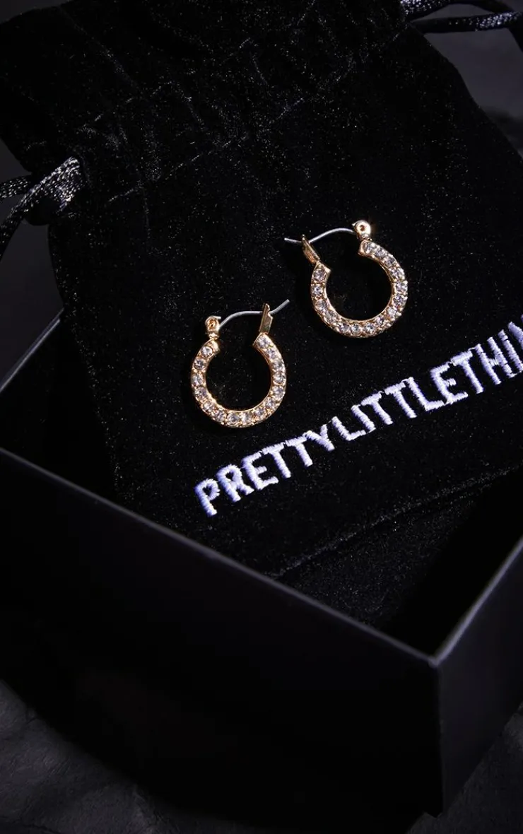 PrettyLittleThing Hoop Earrings*Real Plated Diamante Mini Hoop Earrings