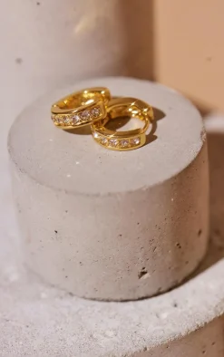 PrettyLittleThing Hoop Earrings*Real Plated Diamante Row Huggie Earrings