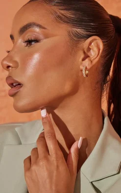 PrettyLittleThing Hoop Earrings*Real Plated Double Diamante Row Hoop Earrings