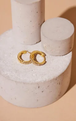 PrettyLittleThing Hoop Earrings*Real Plated Double Diamante Row Hoop Earrings