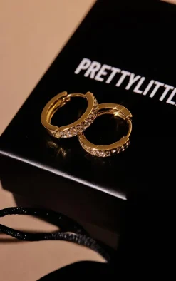 PrettyLittleThing Hoop Earrings*Real Plated Double Diamante Row Hoop Earrings