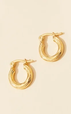 PrettyLittleThing Hoop Earrings*Real Plated Mini Twist Detail Thin Hoop Earrings