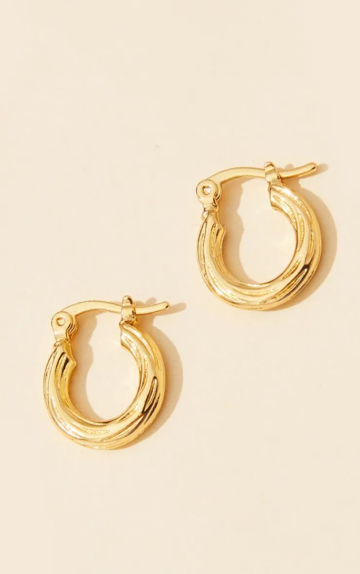 PrettyLittleThing Hoop Earrings*Real Plated Mini Twist Detail Thin Hoop Earrings
