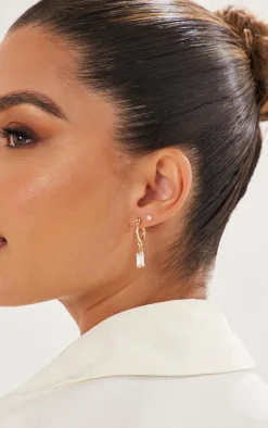 PrettyLittleThing Hoop Earrings*Real Plated Paved Baguette Drop Hoop Earrings