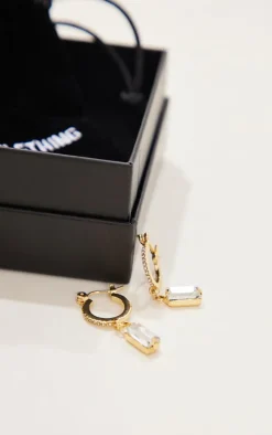 PrettyLittleThing Hoop Earrings*Real Plated Paved Baguette Drop Hoop Earrings