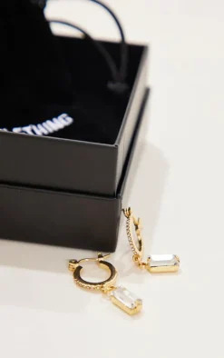 PrettyLittleThing Hoop Earrings*Real Plated Paved Baguette Drop Hoop Earrings
