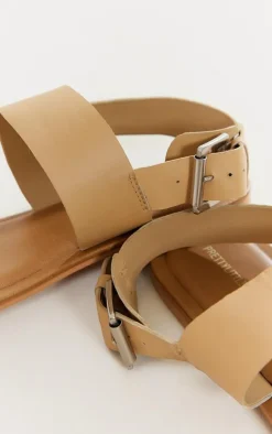 PrettyLittleThing Wide Fit Sandals*Real Leather Wide Fit Thick Double Strap Buckle Fastening Flat Sandals