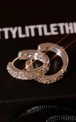 PrettyLittleThing Hoop Earrings*Real Plated Double Diamante Row Hoop Earrings