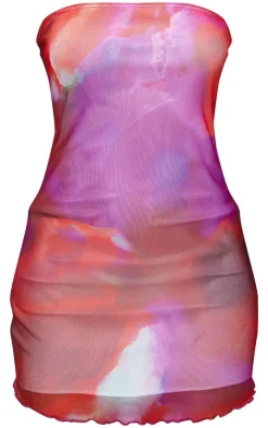 Abstract Mesh Lettuce Hem Bandeau Bodycon Dress-PrettyLittleThing Hot