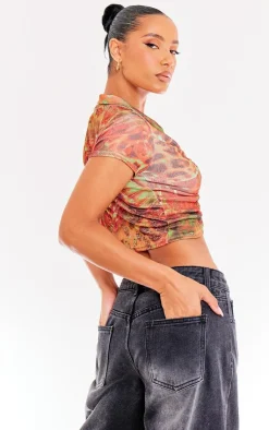 PrettyLittleThing Shirts*Acetate Slinky Ruched Front Short Sleeve Shirt