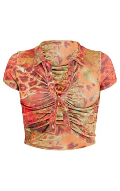 PrettyLittleThing Shirts*Acetate Slinky Ruched Front Short Sleeve Shirt
