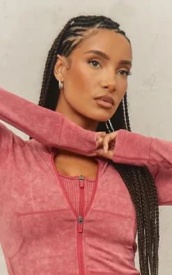 PrettyLittleThing Athletic Jackets*Acid Wash Seamless Zip Up Cropped Jacket