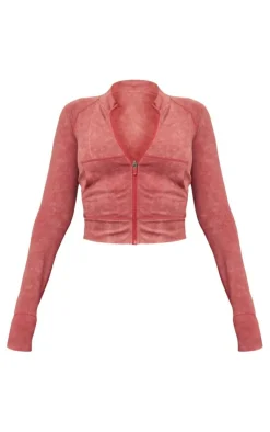 PrettyLittleThing Athletic Jackets*Acid Wash Seamless Zip Up Cropped Jacket