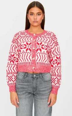 PrettyLittleThing Sweaters*Fairisle Knit Button Up Christmas Cardigan