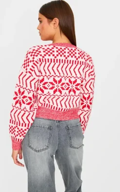 PrettyLittleThing Sweaters*Fairisle Knit Button Up Christmas Cardigan