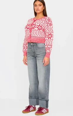 PrettyLittleThing Sweaters*Fairisle Knit Button Up Christmas Cardigan