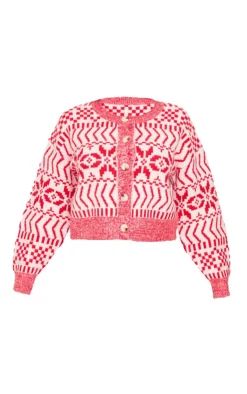 PrettyLittleThing Sweaters*Fairisle Knit Button Up Christmas Cardigan