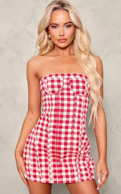 Gingham Denim Mini Dress-PrettyLittleThing Outlet