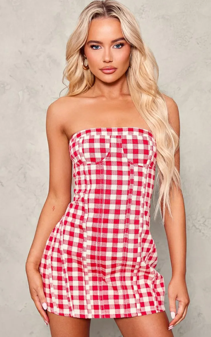 Gingham Denim Mini Dress-PrettyLittleThing Outlet