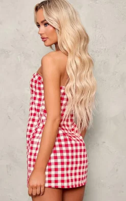 Gingham Denim Mini Dress-PrettyLittleThing Outlet