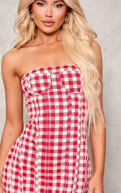 Gingham Denim Mini Dress-PrettyLittleThing Outlet