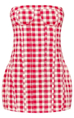 Gingham Denim Mini Dress-PrettyLittleThing Outlet