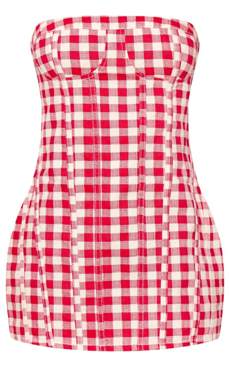 Gingham Denim Mini Dress-PrettyLittleThing Outlet