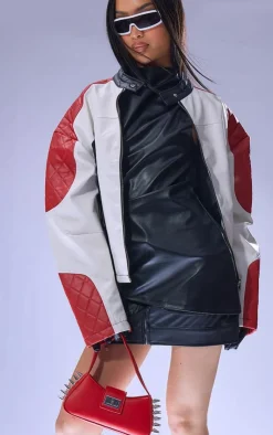 And White Quilted Detail Biker Jacket-PrettyLittleThing Online