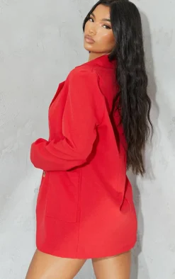 Red Basic Single Breasted Oversized Blazer
