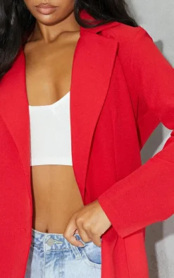 Red Basic Single Breasted Oversized Blazer