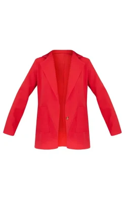 Red Basic Single Breasted Oversized Blazer