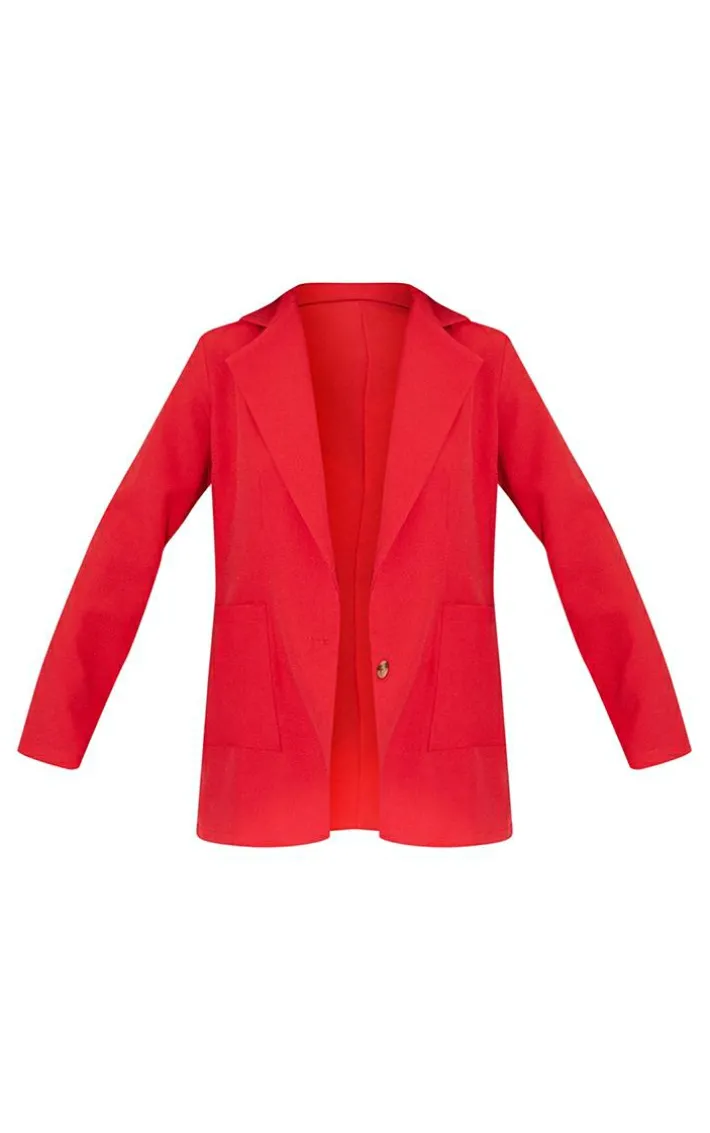 Red Basic Single Breasted Oversized Blazer