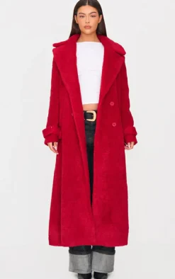 PrettyLittleThing Christmas Shop*Borg Double Breasted Maxi Coat