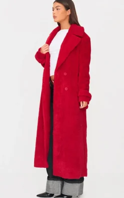 PrettyLittleThing Christmas Shop*Borg Double Breasted Maxi Coat