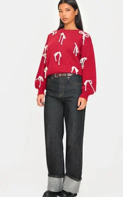 PrettyLittleThing Oversized Sweaters*Bow Detail Oversized Christmas Sweater