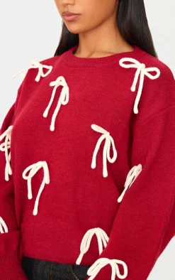 PrettyLittleThing Oversized Sweaters*Bow Detail Oversized Christmas Sweater