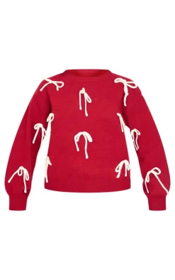 PrettyLittleThing Oversized Sweaters*Bow Detail Oversized Christmas Sweater