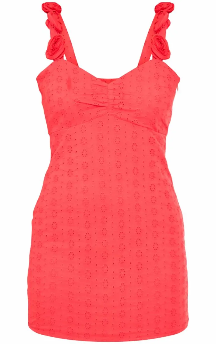 Broderie Corsage Ruched Bodycon Dress-PrettyLittleThing Clearance