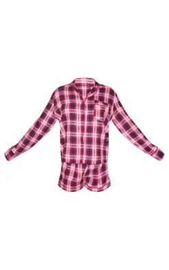 PrettyLittleThing Christmas Gifts*Brushed Check Mix And Match Long Sleeve Button Up PJ Top