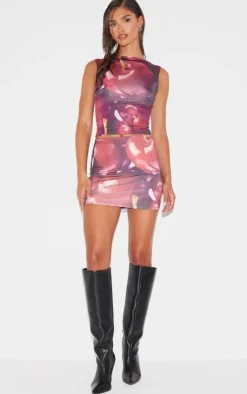 Best PrettyLittleThing Cherry Printed Low Rise Slinky Micro Mini Skirt Red