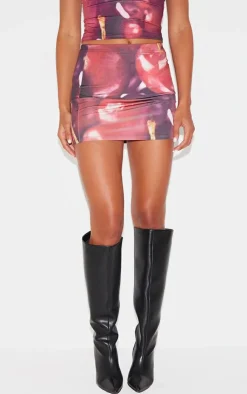 Best PrettyLittleThing Cherry Printed Low Rise Slinky Micro Mini Skirt Red