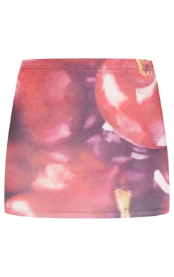 Best PrettyLittleThing Cherry Printed Low Rise Slinky Micro Mini Skirt Red