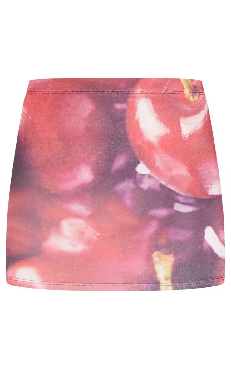 Best PrettyLittleThing Cherry Printed Low Rise Slinky Micro Mini Skirt Red
