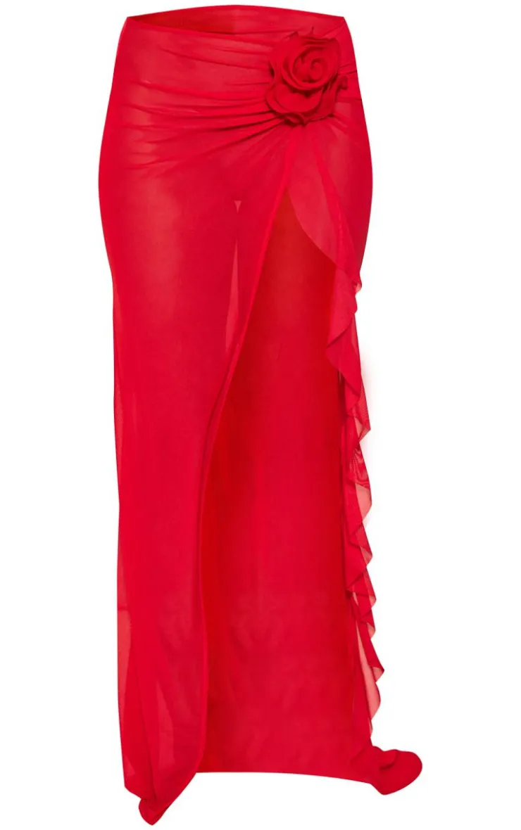 PrettyLittleThing Christmas Shop*Chiffon Flower Detail Drape Mini Beach Skirt