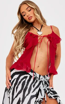 PrettyLittleThing Camisole*Chiffon Frill Tie Front Cami Top